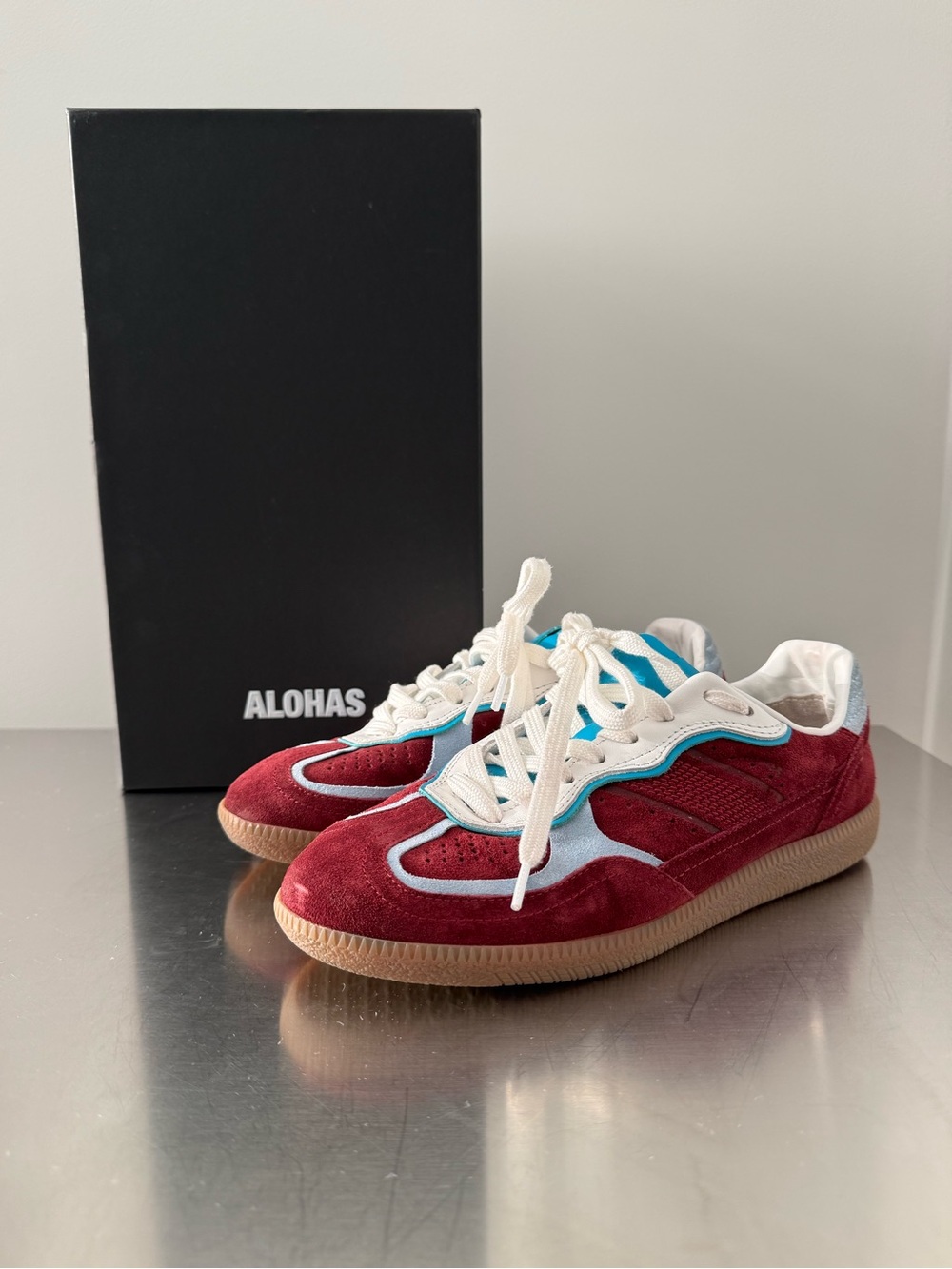 ALOHAS TB.490 RIFE BURGUNDY LEATHER SNEAKERS - Picture 8 of 9